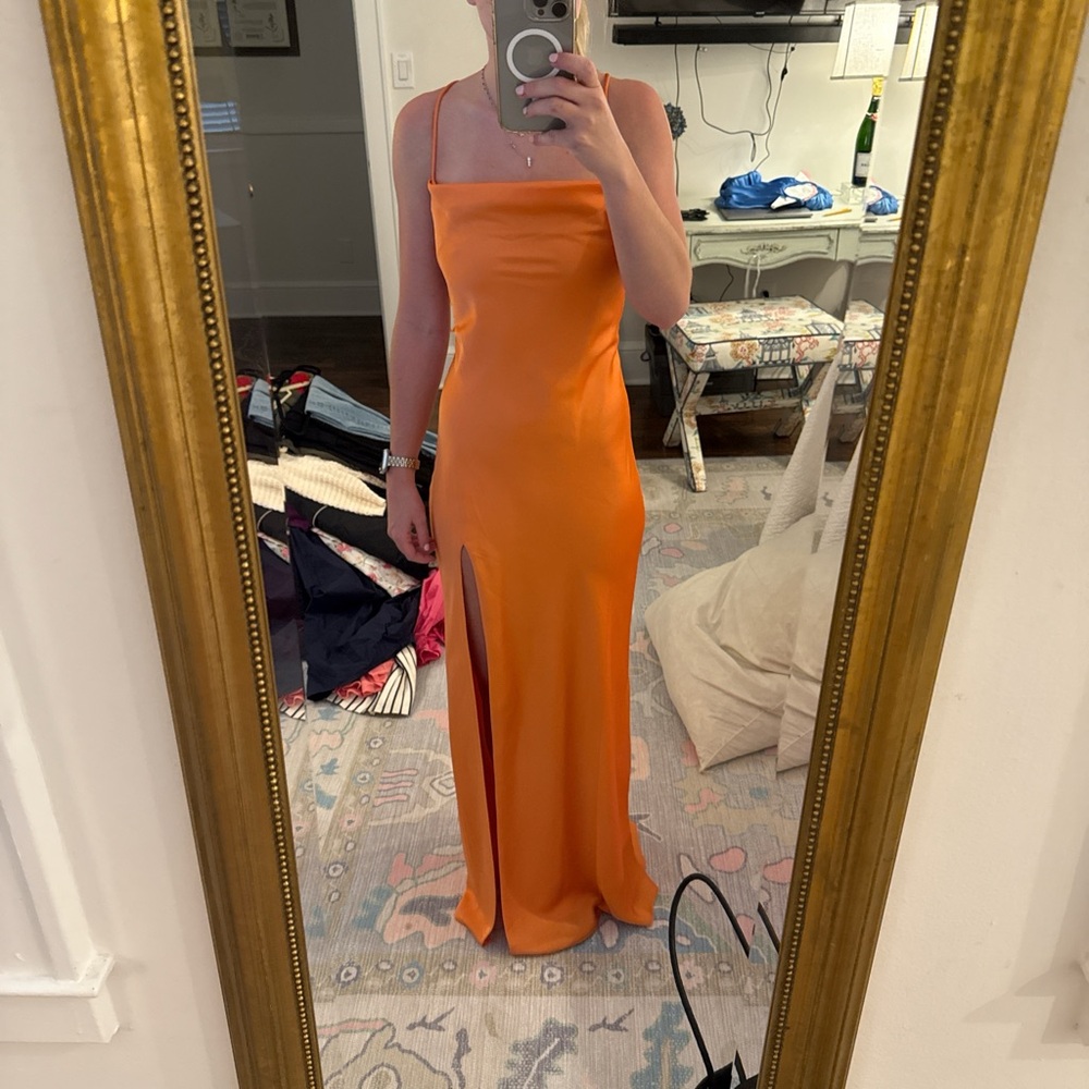 STAUD Vibrant Orange Strapless Dress